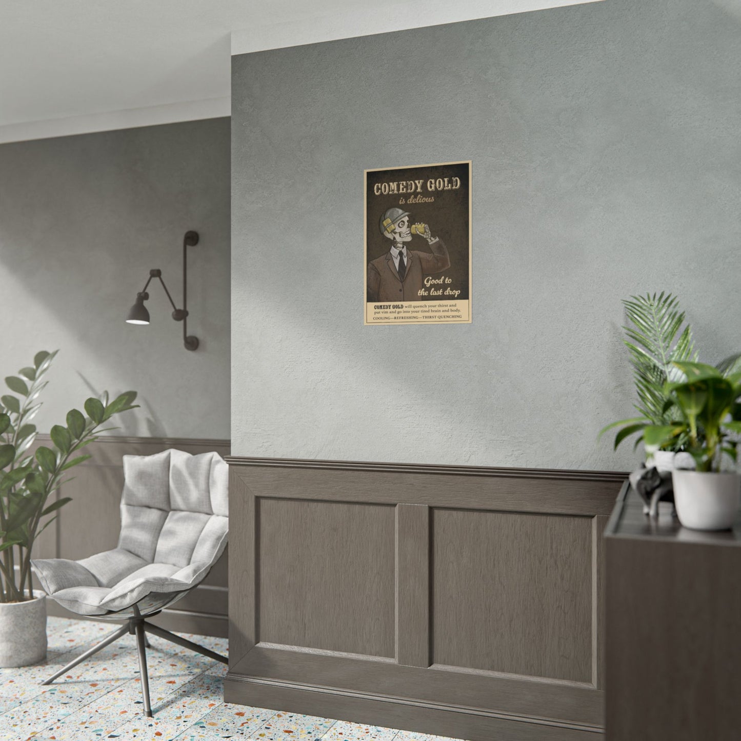 Rolled Poster — "Comedy Gold is Delicious" Vintage Skeleton Art Print