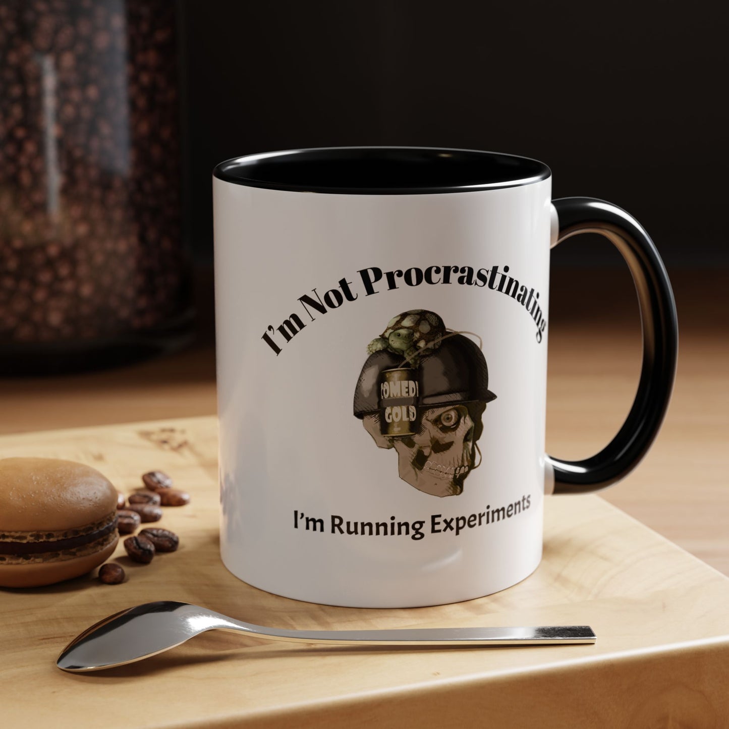 Coffee Mug — “I’m Not Procrastinating, I’m Running Experiments” Skull Design