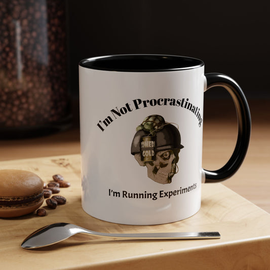 Coffee Mug — “I’m Not Procrastinating, I’m Running Experiments” Skull Design