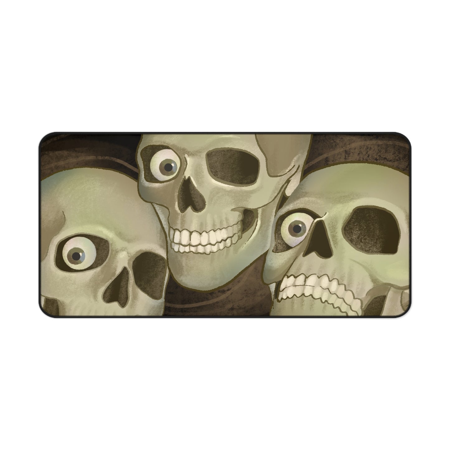 Soda Skull Trio Desk Mat — Spooky Gothic Skull Mouse Pad for Cool People