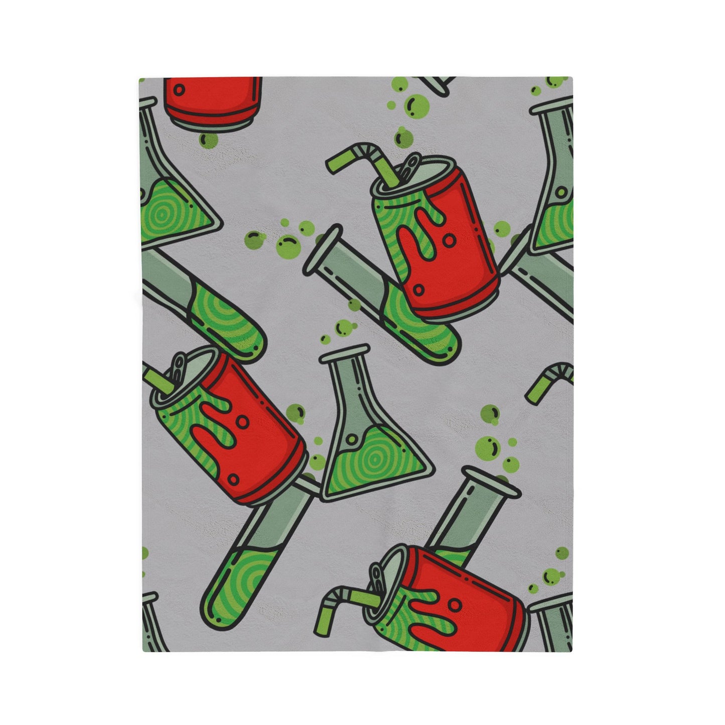 Science Potion Pattern Velveteen Plush Blanket – Cute Green & Red Beakers Throw for Kids, Teens & Science Lovers