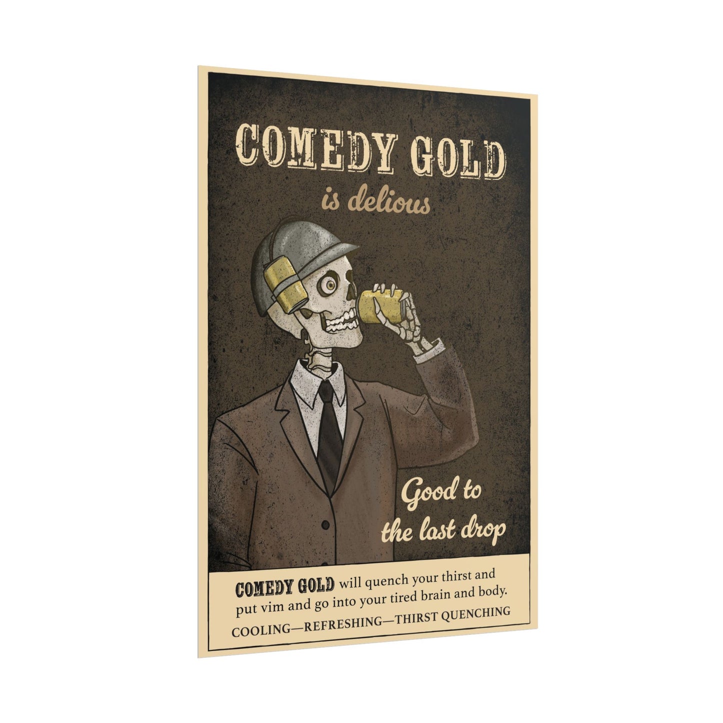 Rolled Poster — "Comedy Gold is Delicious" Vintage Skeleton Art Print