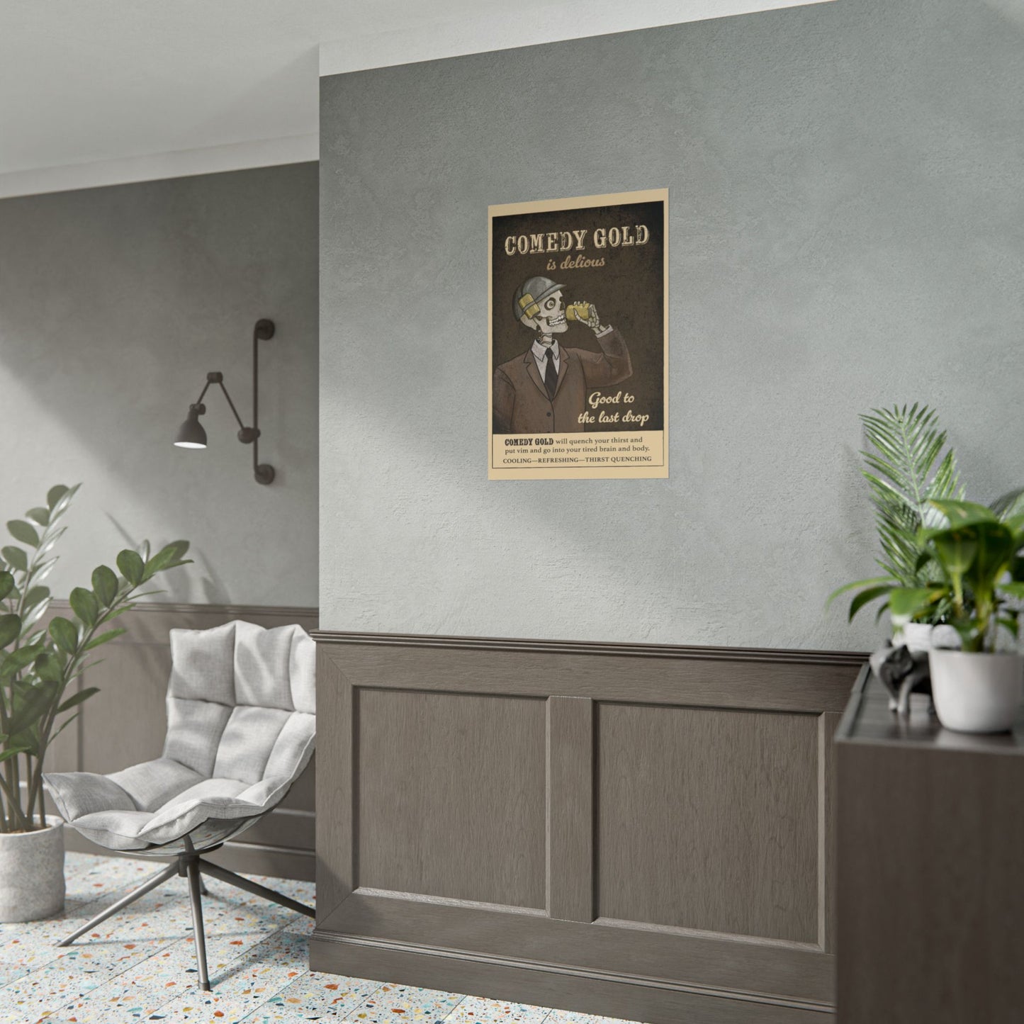 Rolled Poster — "Comedy Gold is Delicious" Vintage Skeleton Art Print