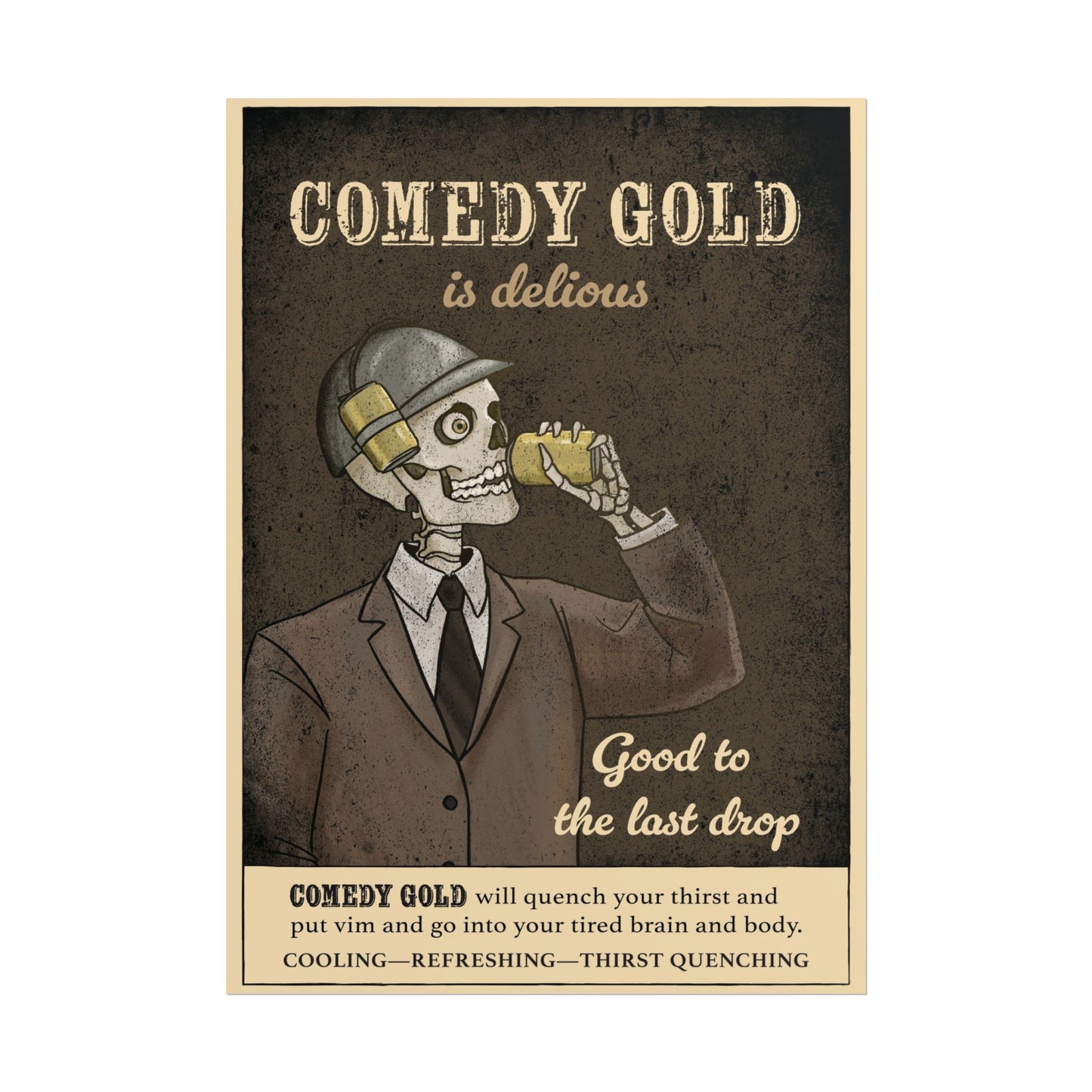 Rolled Poster — "Comedy Gold is Delicious" Vintage Skeleton Art Print