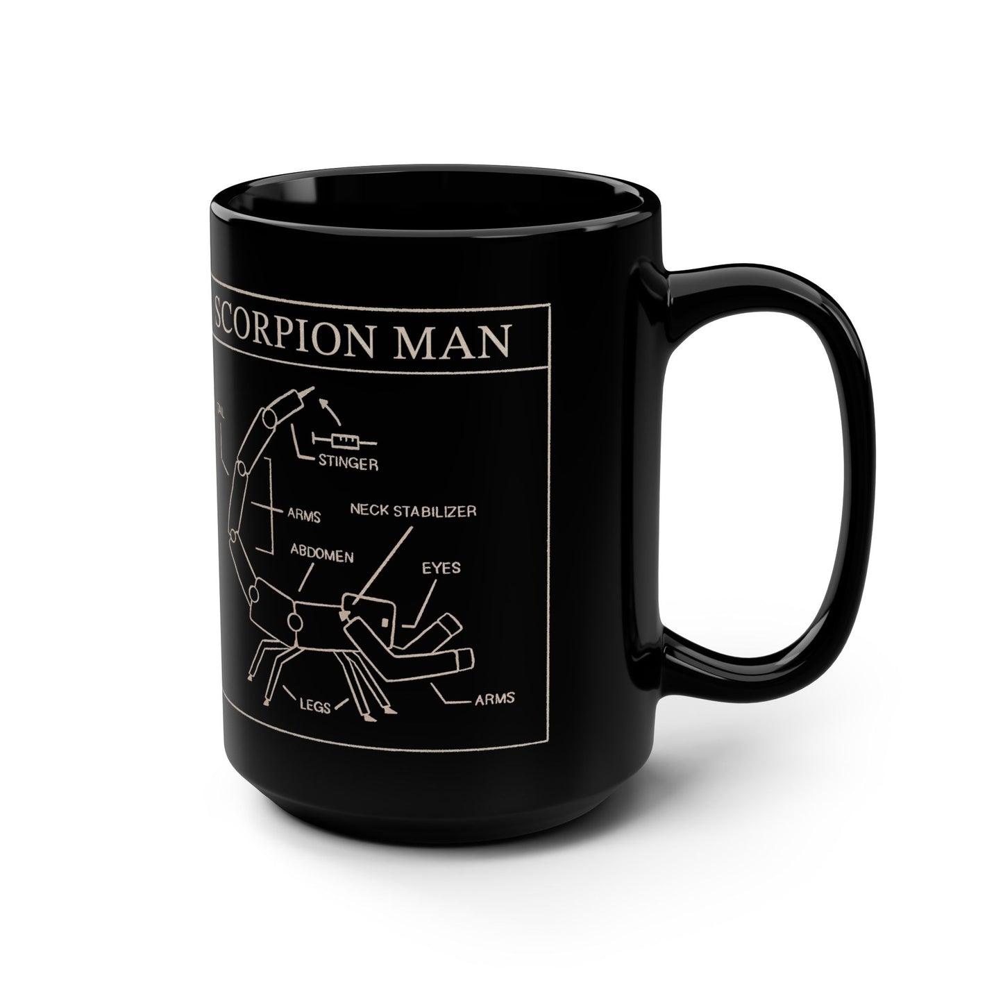 Schematics Black 15oz Mug — Scorpion and Lock Diagram Coffee Cup
