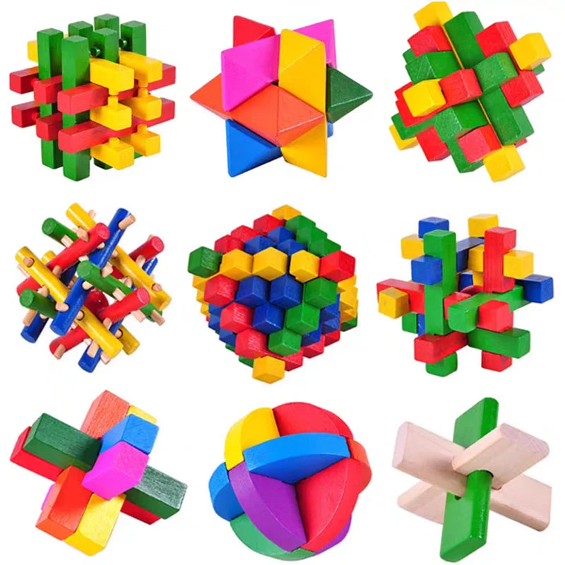 Wooden Kong Ming Lock Lu Ban Lock IQ Brain Teaser Puzzle Games Children 3D Puzzles for Adults Kids Montessori Educational Toys