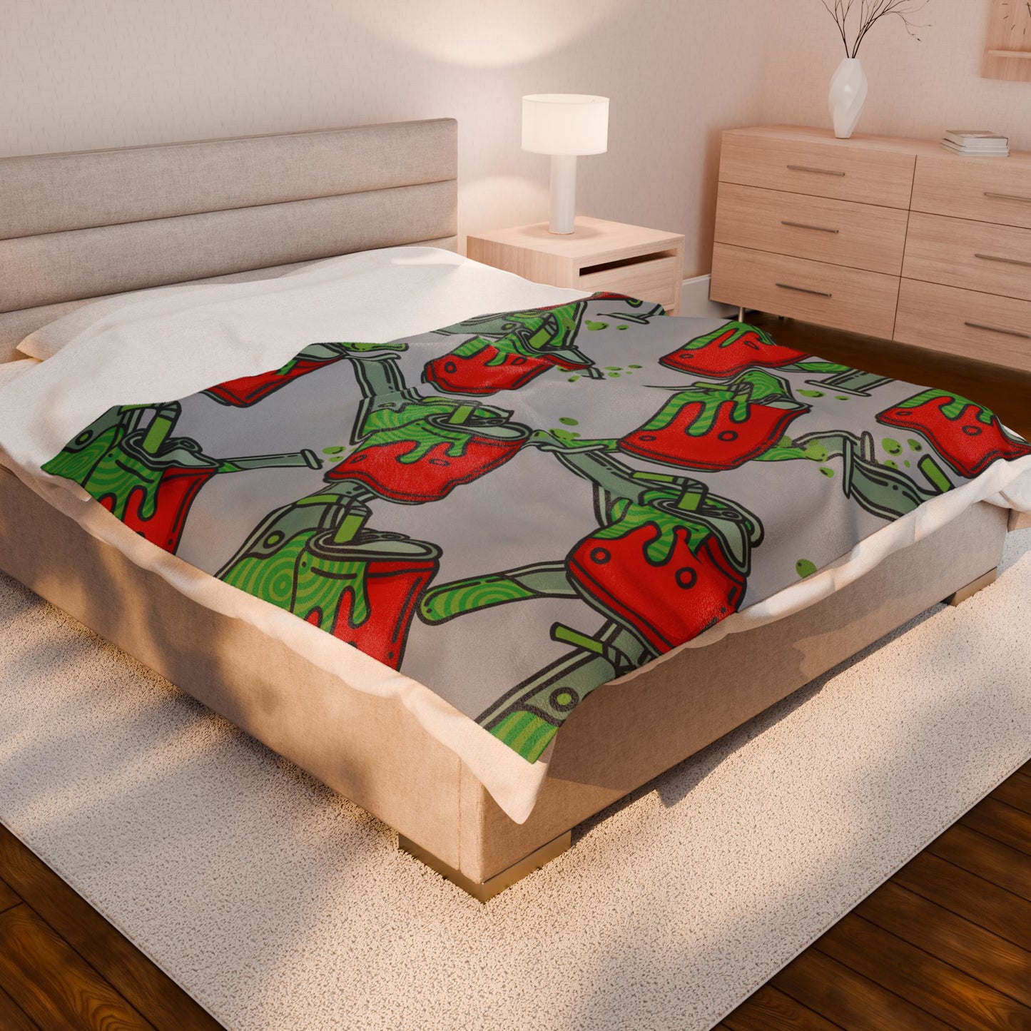 Science Potion Pattern Velveteen Plush Blanket – Cute Green & Red Beakers Throw for Kids, Teens & Science Lovers