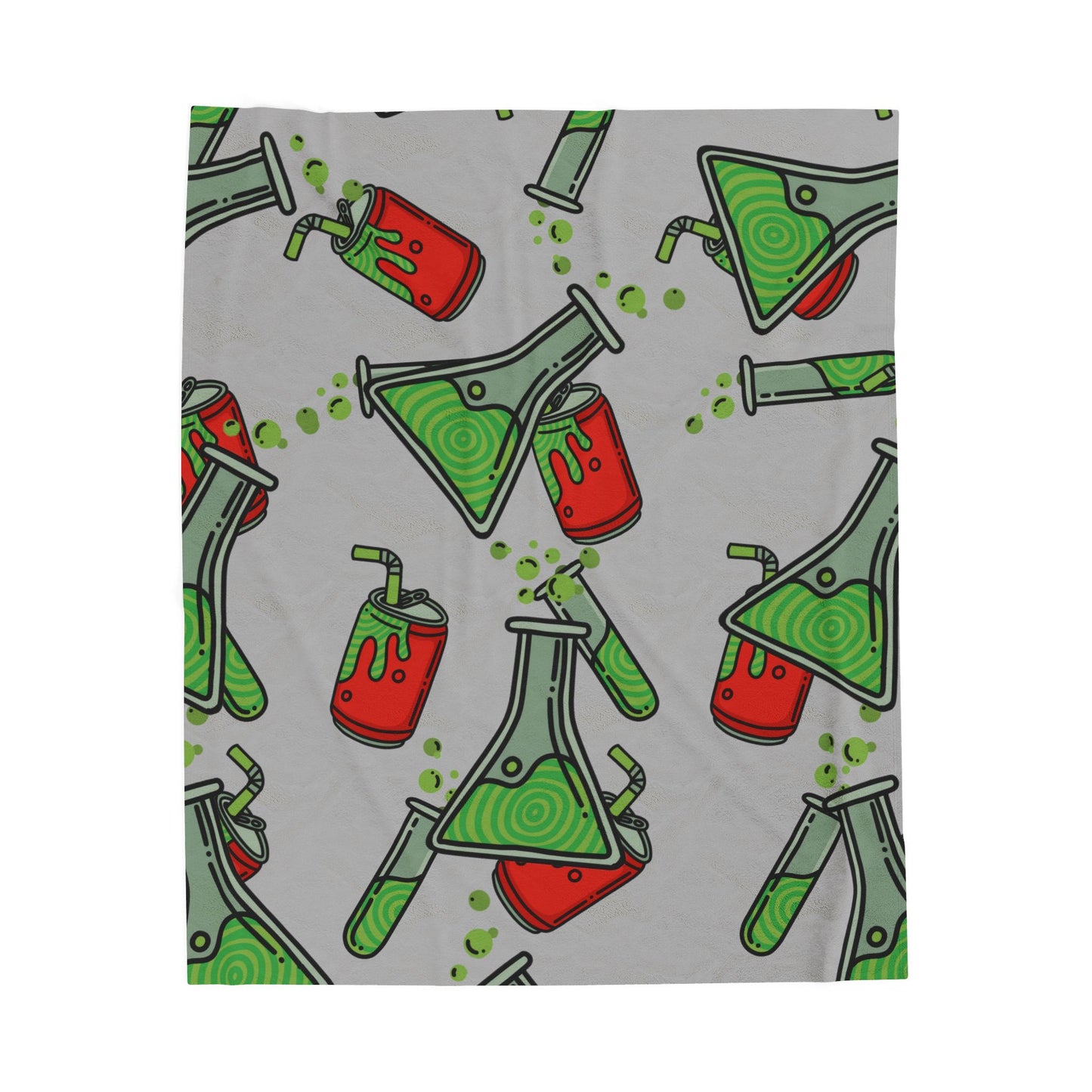 Science Potion Pattern Velveteen Plush Blanket – Cute Green & Red Beakers Throw for Kids, Teens & Science Lovers