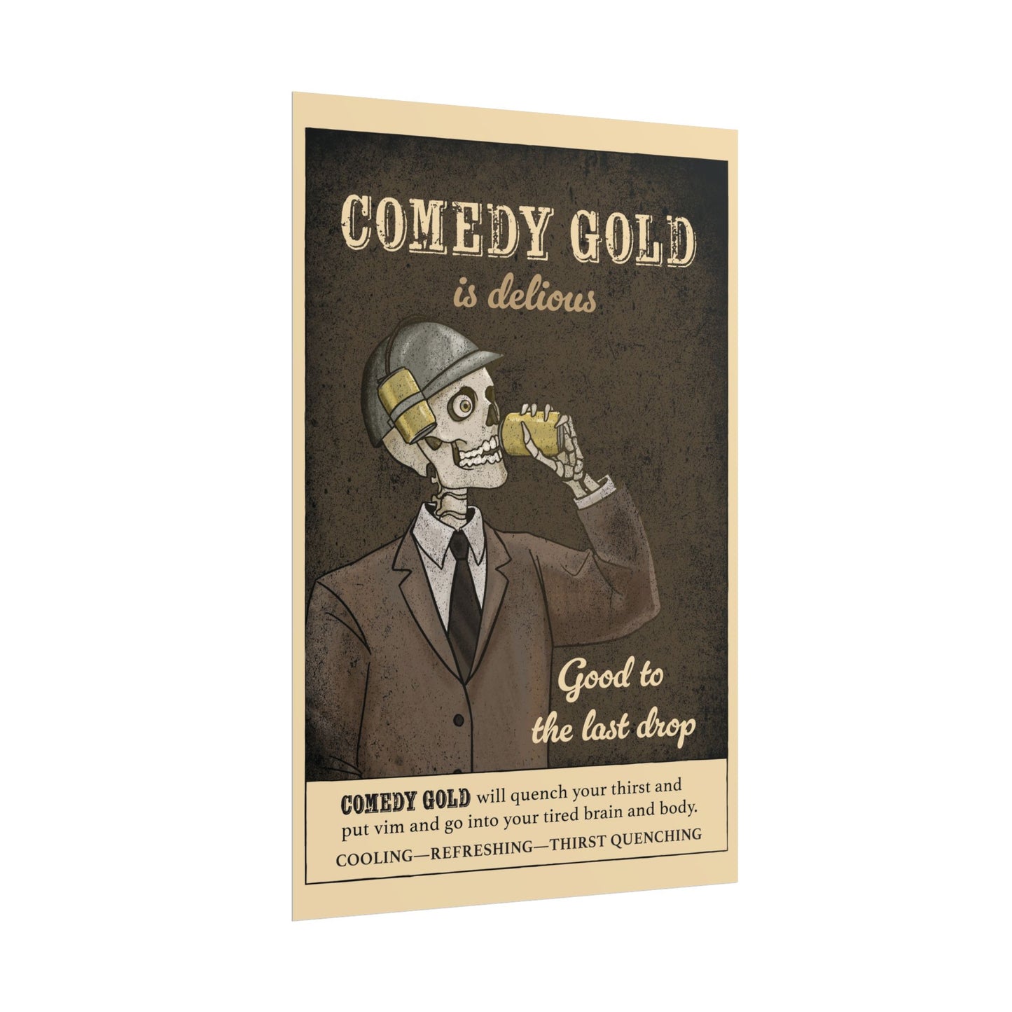 Rolled Poster — "Comedy Gold is Delicious" Vintage Skeleton Art Print