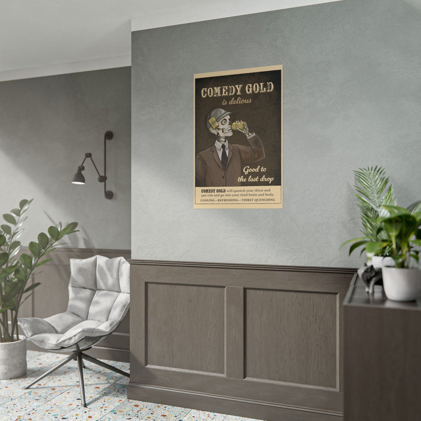 Rolled Poster — "Comedy Gold is Delicious" Vintage Skeleton Art Print