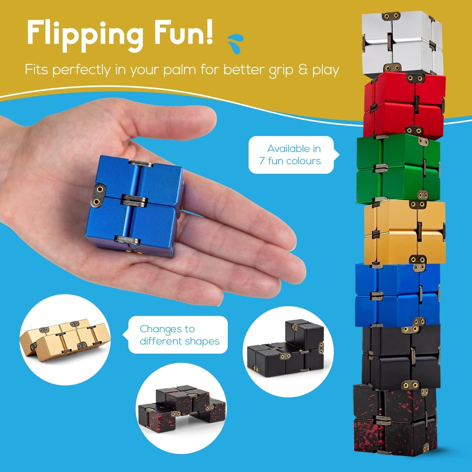 Thefube Infinity Cube Fidget Desk Toy - Aluminum Infinite Magic Cube with Case, Sturdy, Heavy, Relieve Stress and Anxiety, for ADD, ADHD, OCD (Black Red)